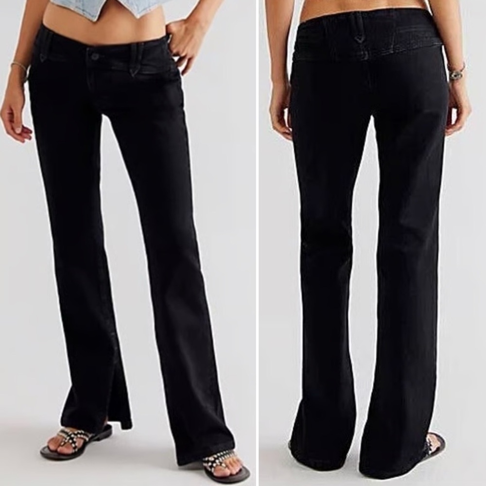 NEW WE THE FREE PEOPLE STILLWATER LOW-RISE FLARE STRETCH JEANS DENIM BLACK 26